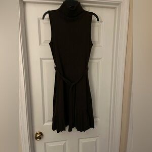 Calvin Klein • Brown Sleeveless Turtleneck Sweater Dress • Belted • Ruffle Hem